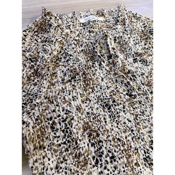 Rose + Olive Animal Print Smocked Peplum Blouse Brown Tan Small - Picture 7 of 10